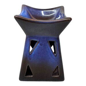 Ceramic Oil Burner Aroma Diffuser Blue Ombre Boho Cottagecore Geometric Cutouts